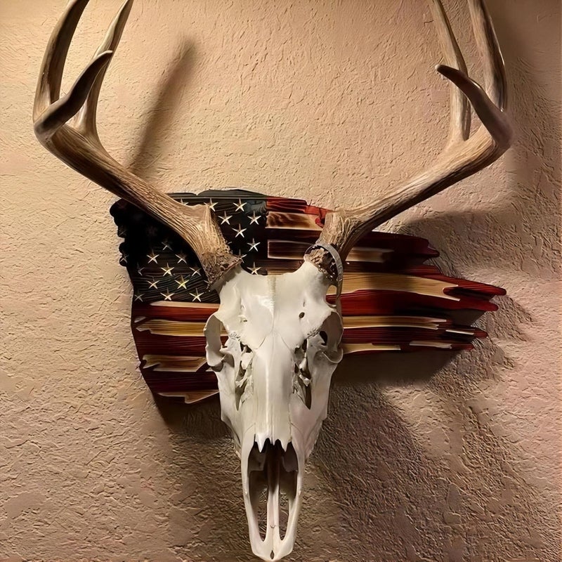 DAOIDE Deer Antler Mounting Kit, Euro Mount Skull Hanger, USA Flag Decor Hooker Pedestal, Perfect Prey Display Rack, Hanger for Hanging Antlers and Other Skulls (15.7'' x 9.1'' 0.6'') - Image 3